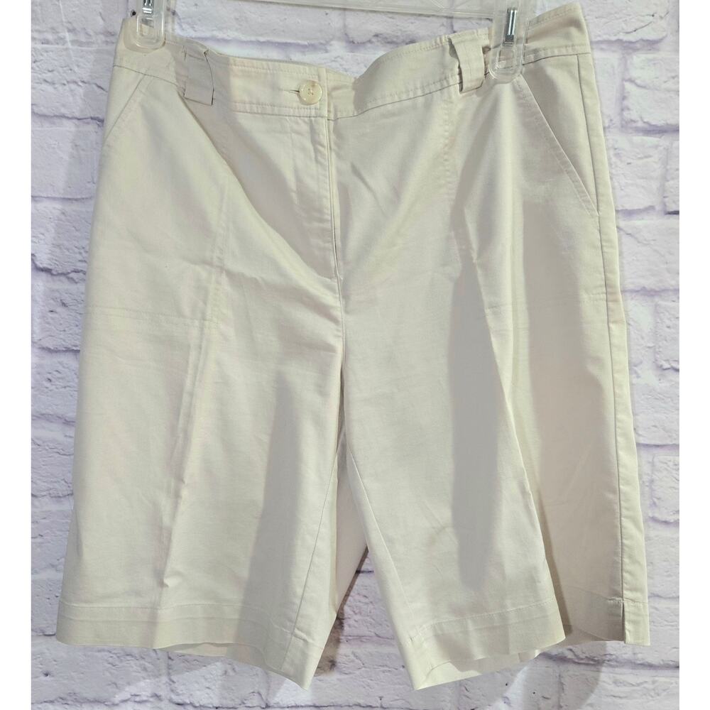White Stage Tan Flat Front Chino Shorts 12 Lightweight Stretch Pockets